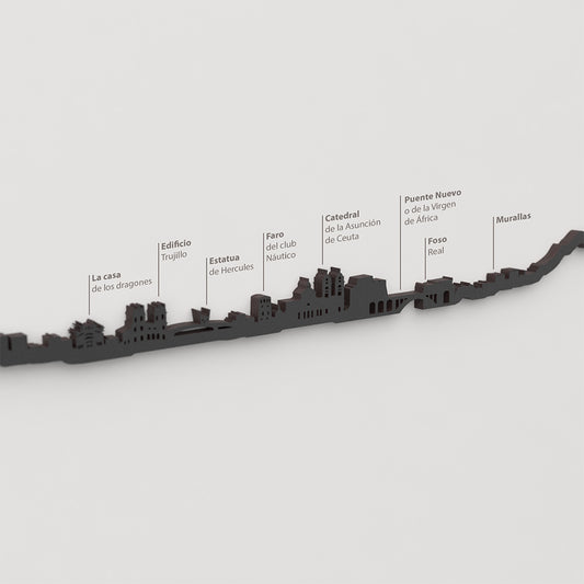 Skyline Ceuta – detalle de la Casa de los Dragones en madera negra.