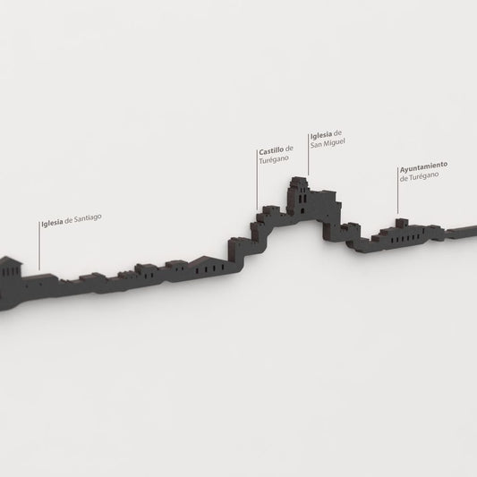 Detalle del Castillo de Turégano en la silueta de madera del skyline de Turégano.