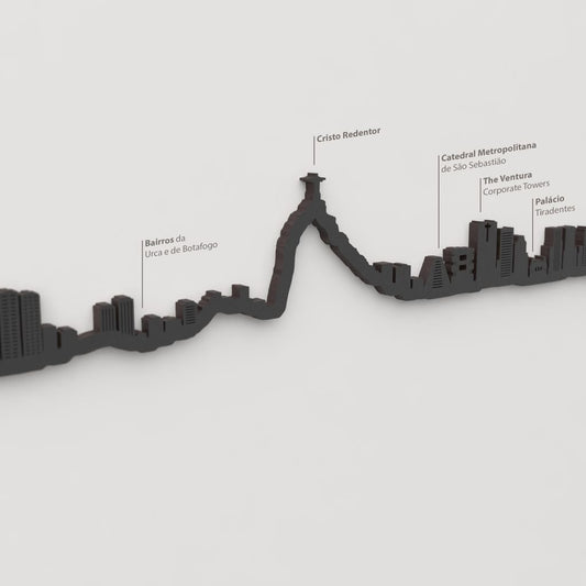 Skyline Río de Janeiro – detalle del Cristo Redentor en madera negra.