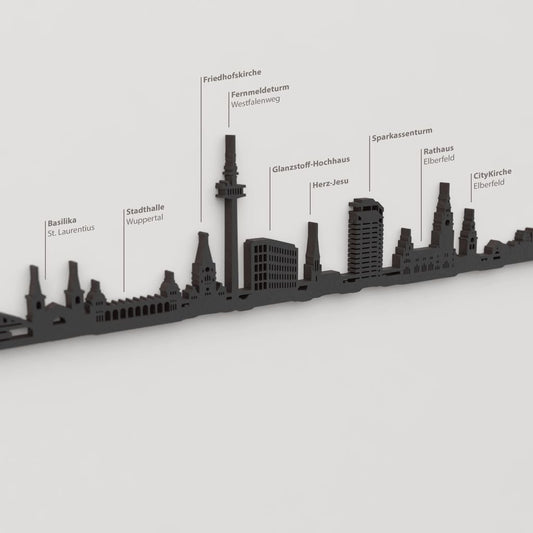 Skyline Wuppertal – detalle de Fernmeldeturm Westfalenweg en madera negra.