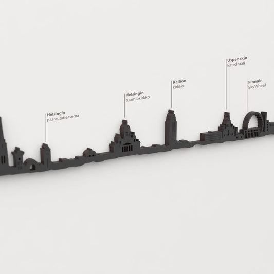 Skyline Helsinki – detalle de Helsingin päärautatieasema en madera negra.