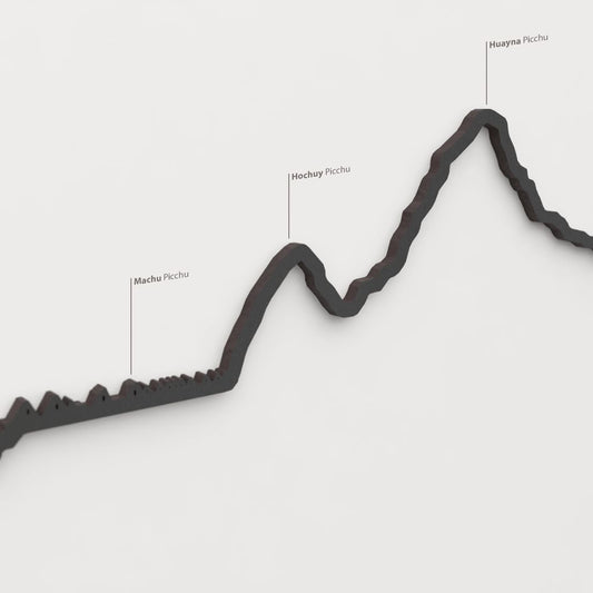 Skyline Machu Picchu – detalle de las ruinas de Machu Picchu en madera negra.