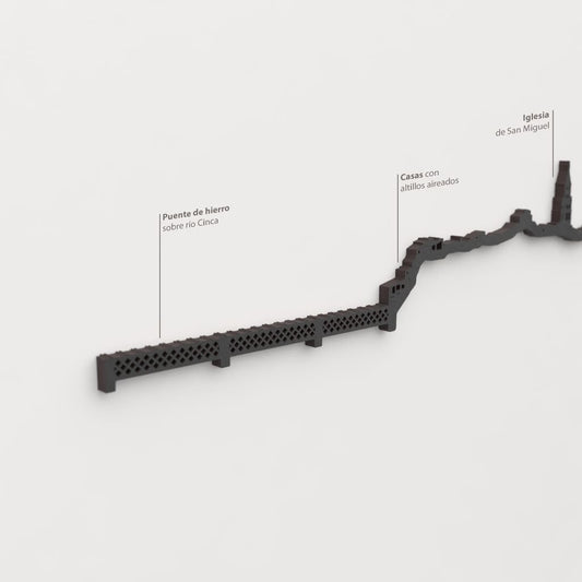 Skyline Fraga – detalle del Puente de Hierro sobre el rio Cinca en madera negra.