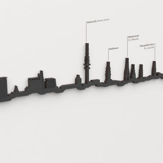Detalle del Rathaus en la silueta de madera del skyline de Hamburgo.