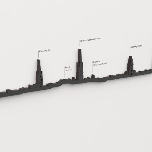 Detalle del Riddarholmskyrkan en la silueta de madera del skyline de Estocolmo.