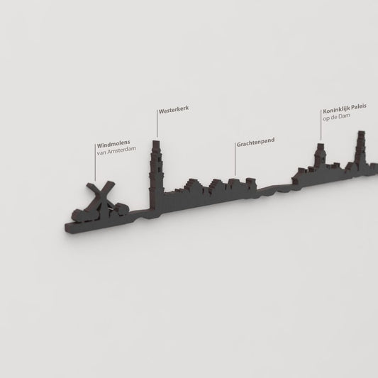 Skyline Ámsterdam – detalle del Rijksmuseum en madera negra.