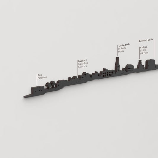 Skyline Alghero – detalle de San Giacomo en madera negra.