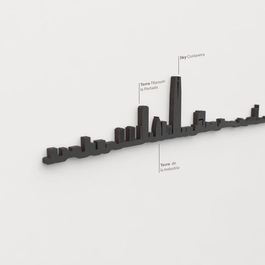 Skyline Santiago de Chile – detalle del Sky Costanera en madera negra.