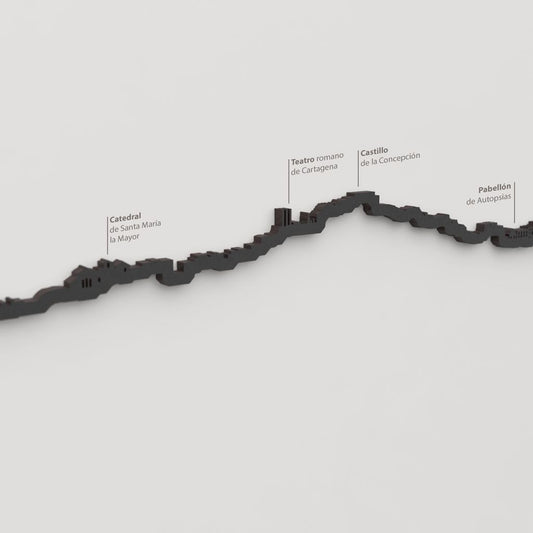 Skyline Cartagena – detalle del Teatro Romano en madera negra.