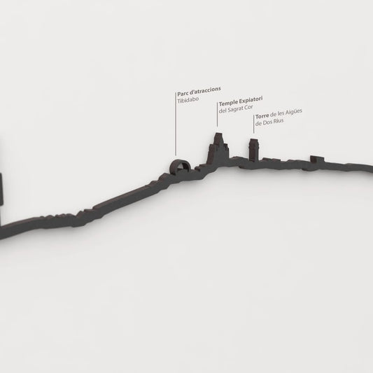 Skyline Barcelona Collserola – detalle del Parc d’atraccions Tibidabo en madera negra.