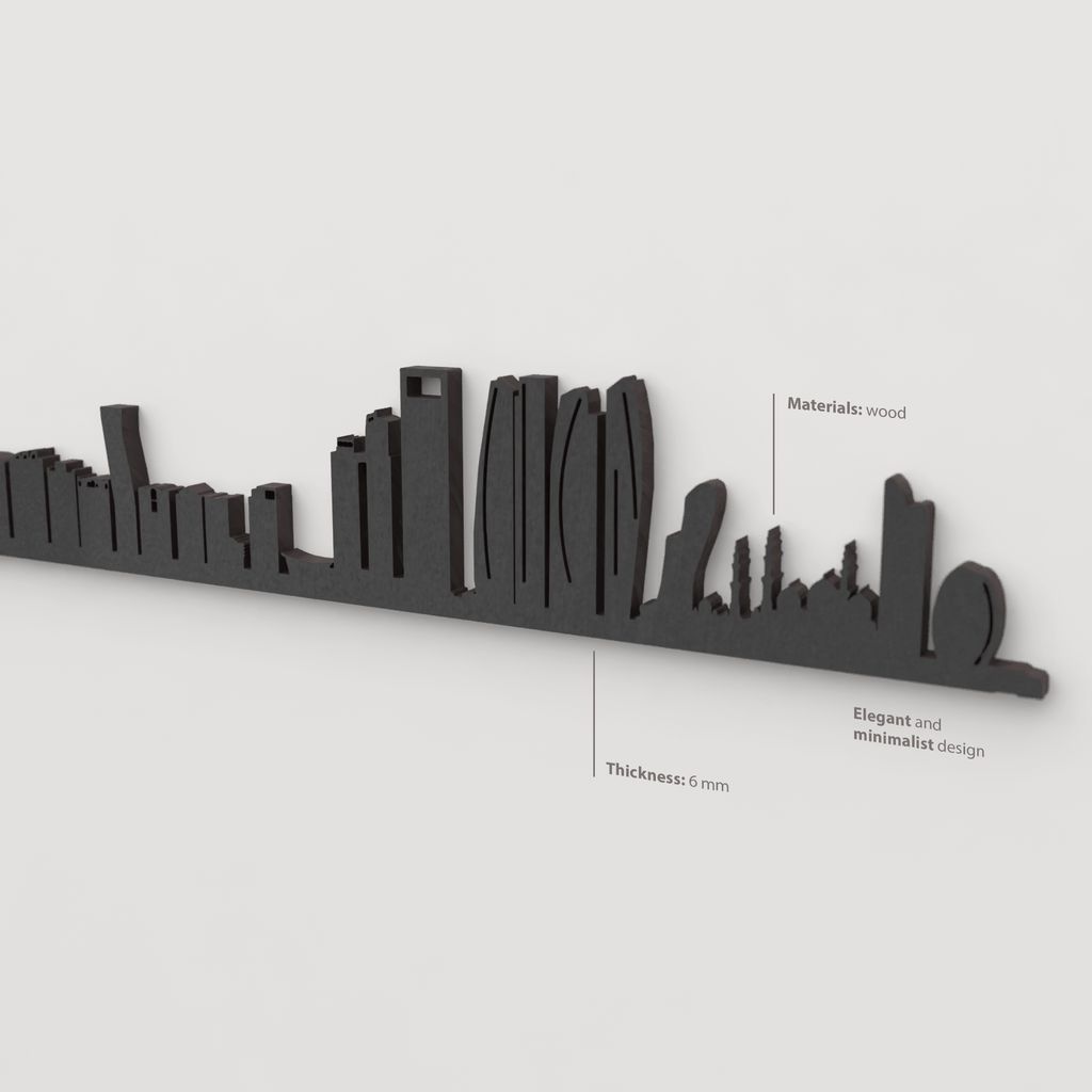 Acabado lacado negro del skyline Abu Dabi en madera.