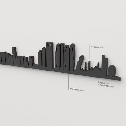 Acabado lacado negro del skyline Abu Dabi en madera.