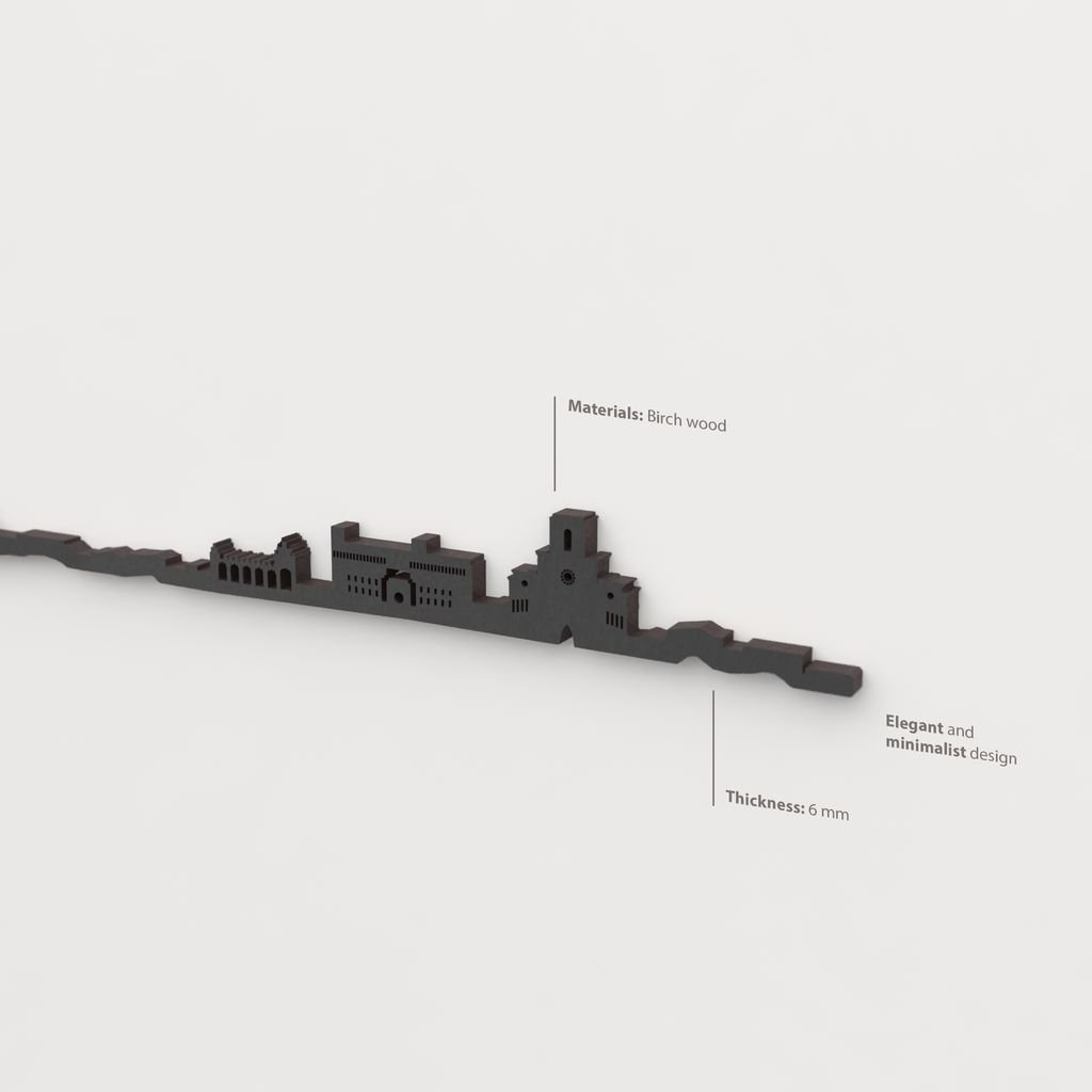 Acabado lacado negro del skyline Albacete en madera.