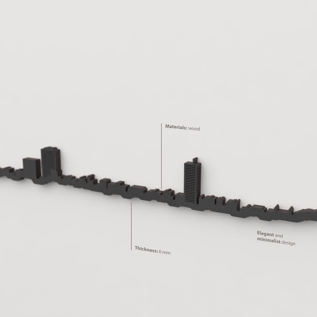 Decoración de pared con la silueta del skyline de Alicante color negro.