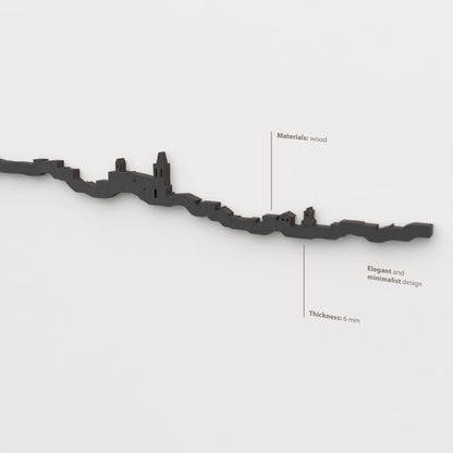 Decoración de pared con la silueta del skyline de Aroche color negro.