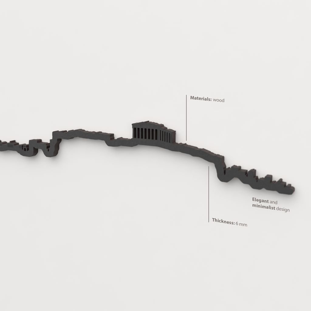 Decoración de pared con la silueta del skyline de Athens color negro.