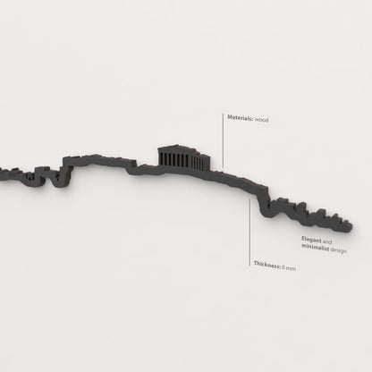 Decoración de pared con la silueta del skyline de Athens color negro.