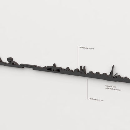 Decoración de pared con la silueta del skyline de Avilés color negro.