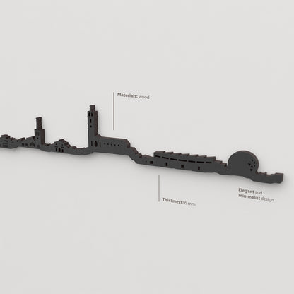 Acabado lacado negro del skyline Badalona en madera.