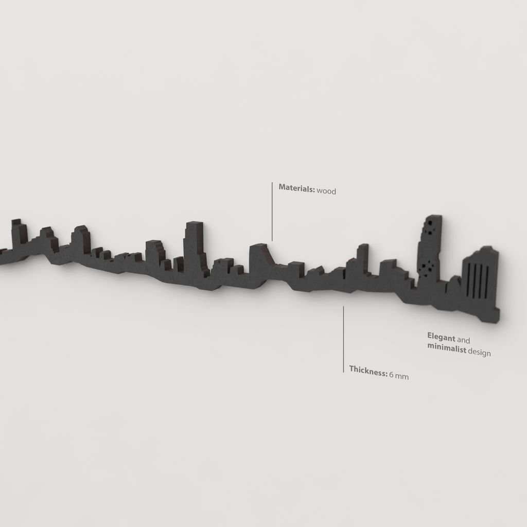 Acabado lacado negro del skyline Bangkok en madera.