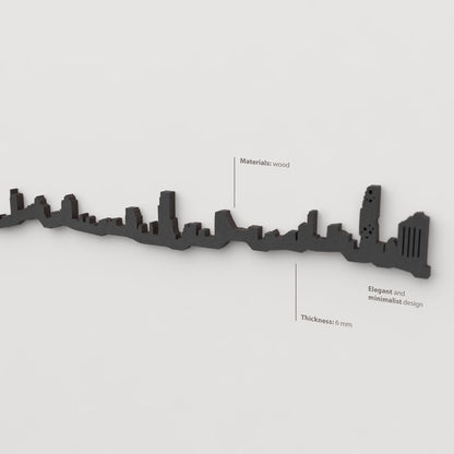 Acabado lacado negro del skyline Bangkok en madera.