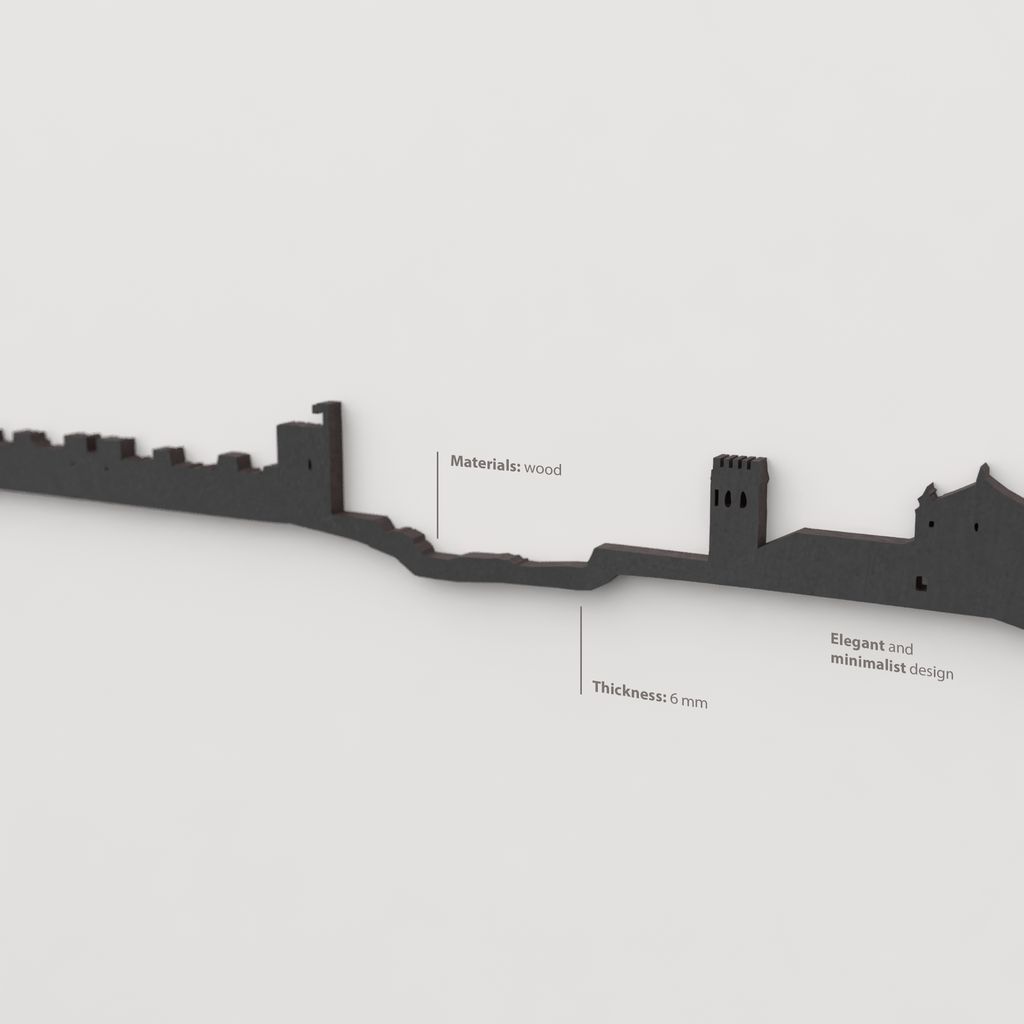 Acabado lacado negro del skyline Banos de la Encina en madera.