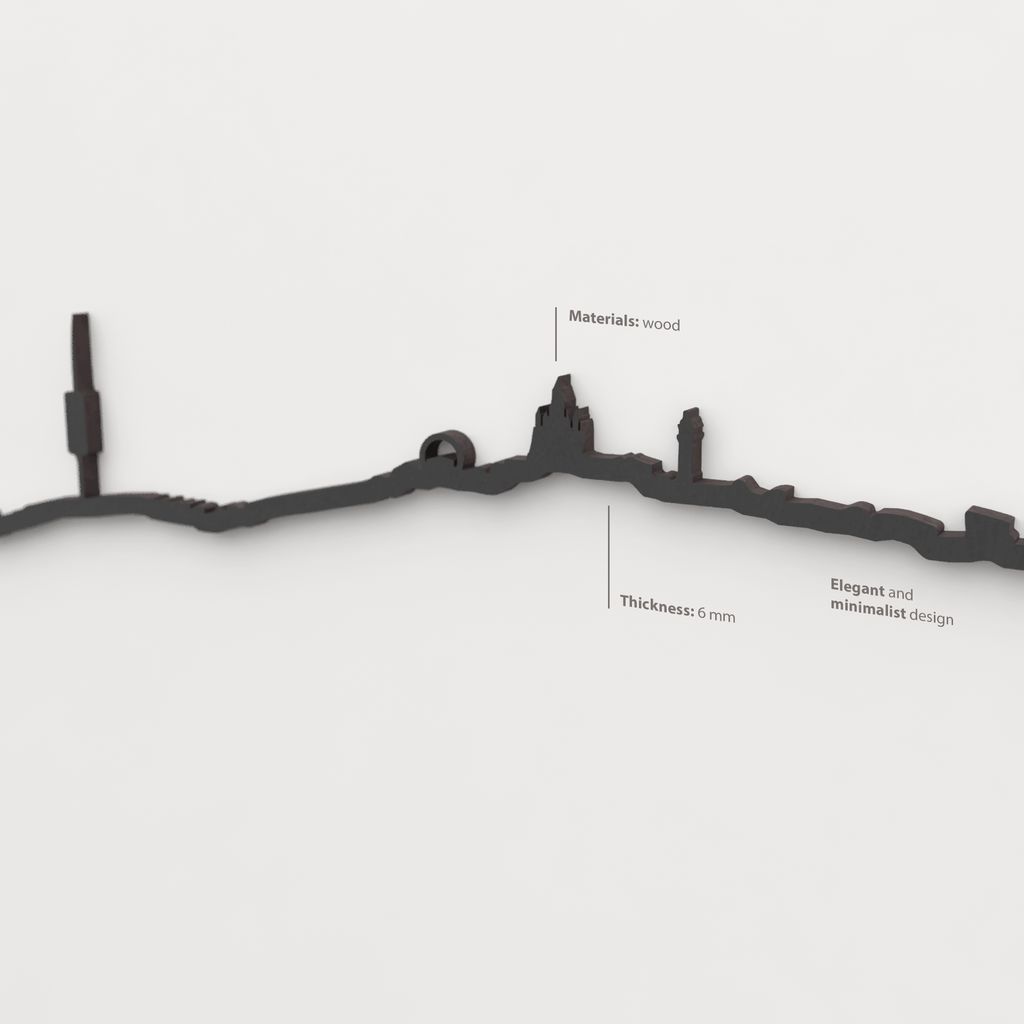 Acabado lacado negro del skyline Barcelona Collserola en madera.