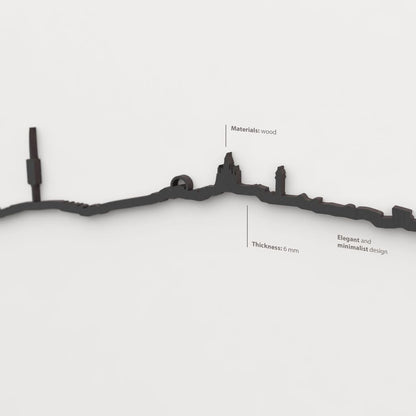 Acabado lacado negro del skyline Barcelona Collserola en madera.