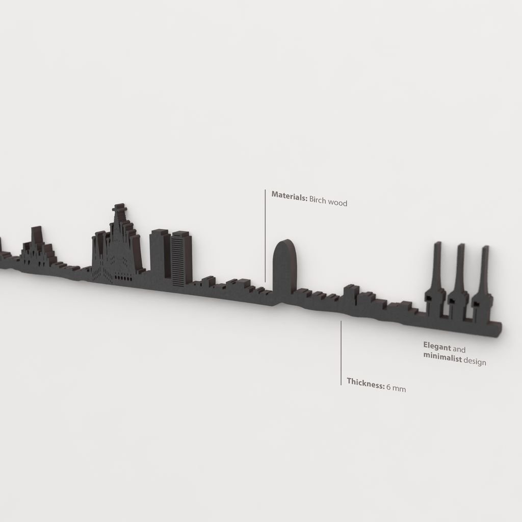 Acabado lacado negro del skyline Barcelona en madera.