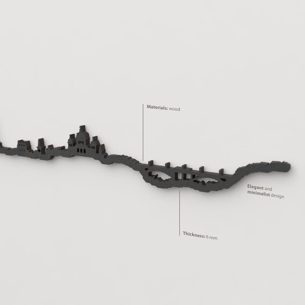 Decoración de pared con la silueta del skyline de Berna color negro.