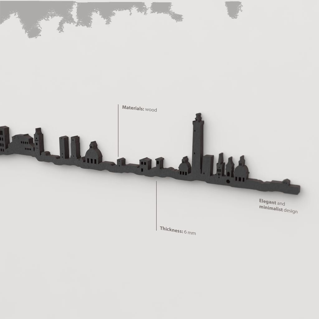 Decoración de pared con la silueta del skyline de Bologna color negro.