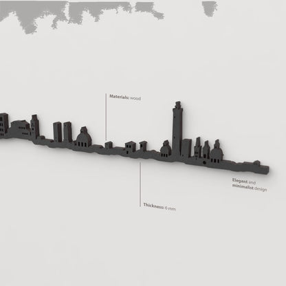 Decoración de pared con la silueta del skyline de Bologna color negro.