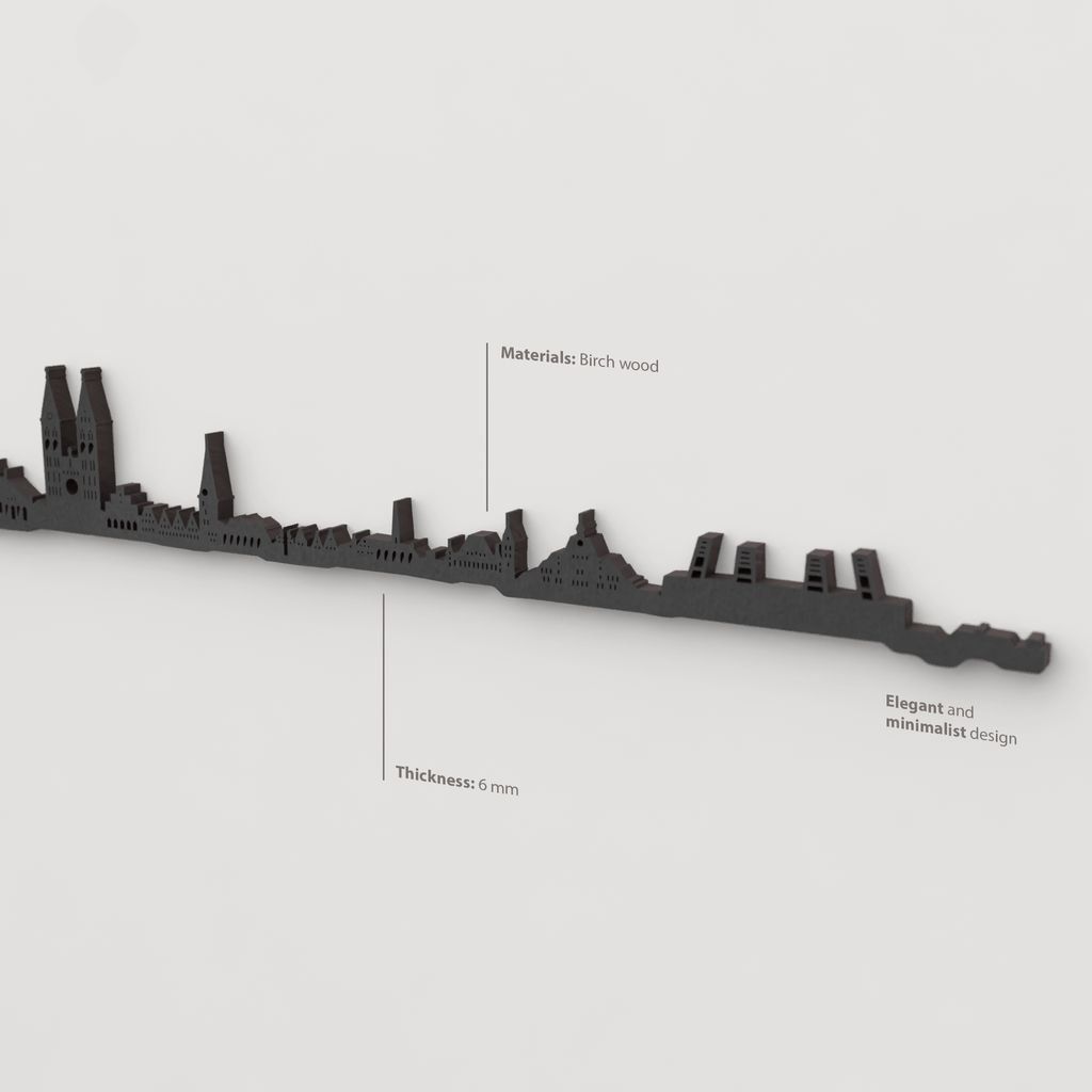 Decoración de pared con la silueta del skyline de Bremen color negro.