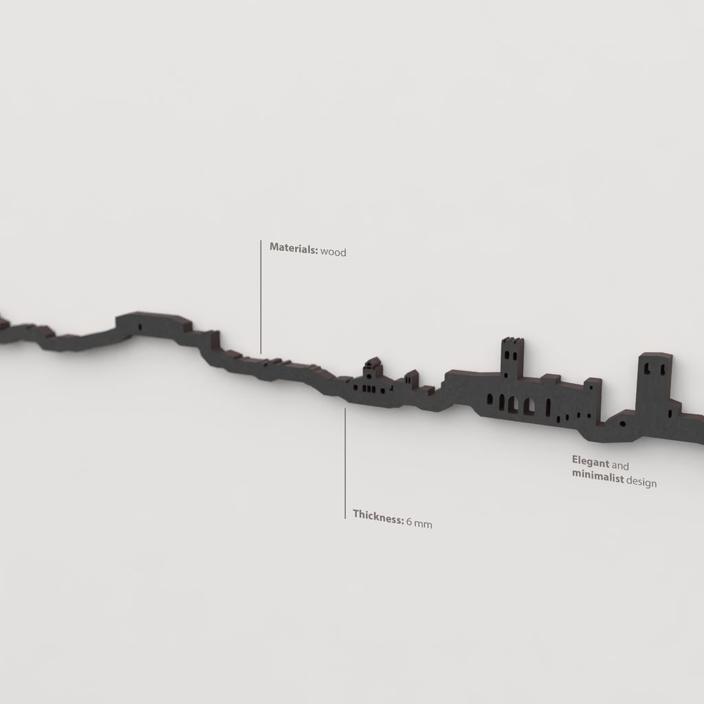 Decoración de pared con la silueta del skyline de Brihuega color negro.