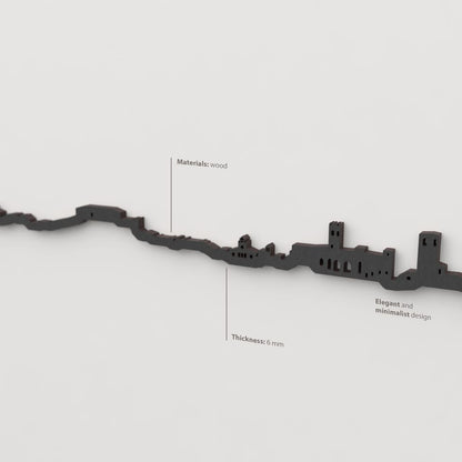 Decoración de pared con la silueta del skyline de Brihuega color negro.