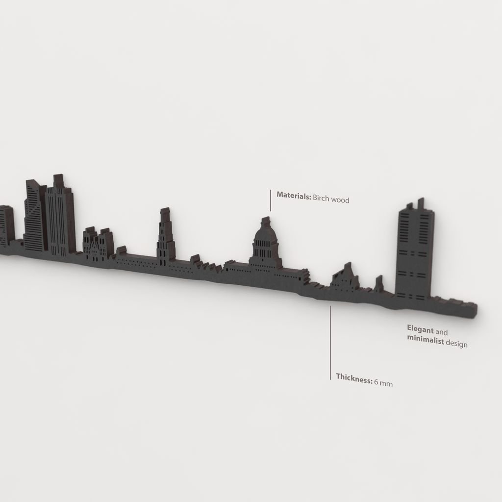 Decoración de pared con la silueta del skyline de Bruxelles color negro.