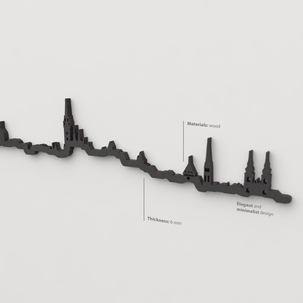 Acabado lacado negro del skyline Budapest en madera.