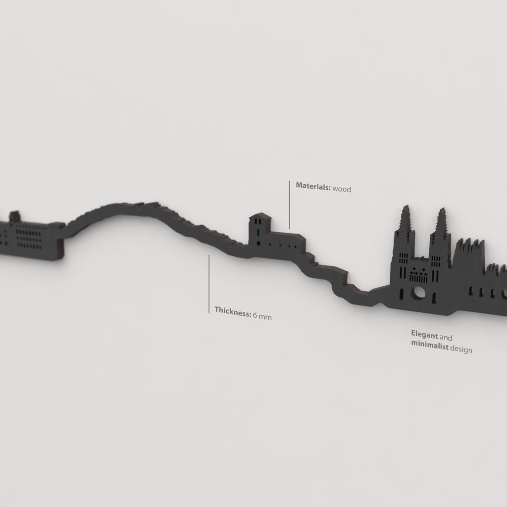 Acabado lacado negro del skyline Burgos en madera.