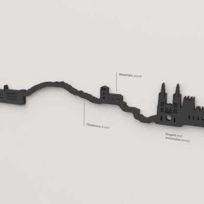 Acabado lacado negro del skyline Burgos en madera.