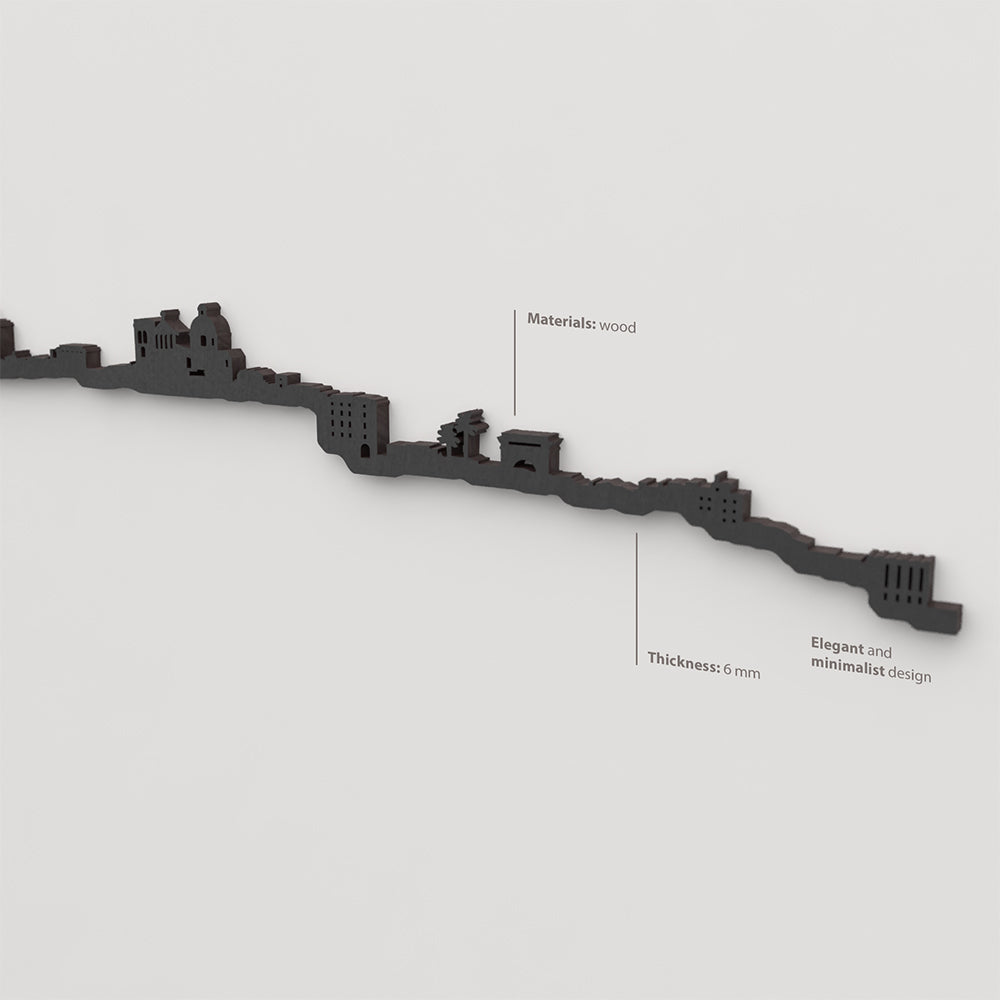 Acabado lacado negro del skyline Cagliari en madera.