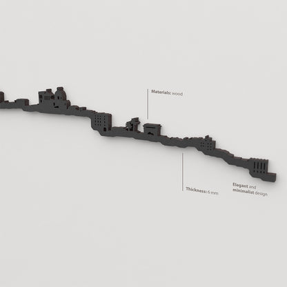 Acabado lacado negro del skyline Cagliari en madera.