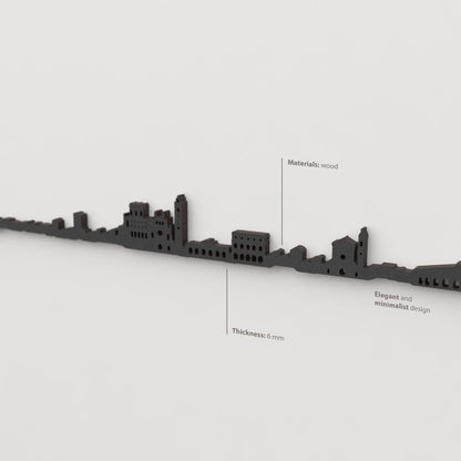 Decoración de pared con la silueta del skyline de Castelló color negro.