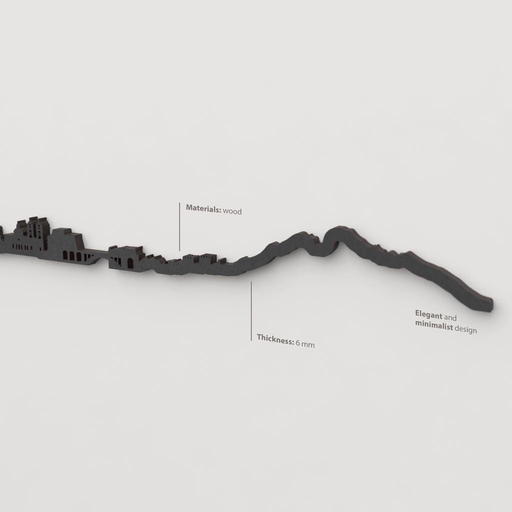 Acabado lacado negro del skyline Ceuta en madera.