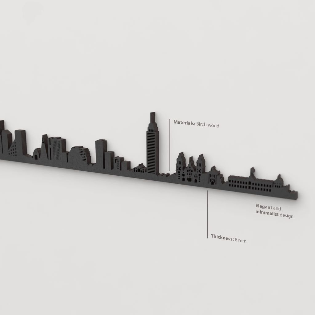 Decoración de pared con la silueta del skyline de Ciudad de México color negro.