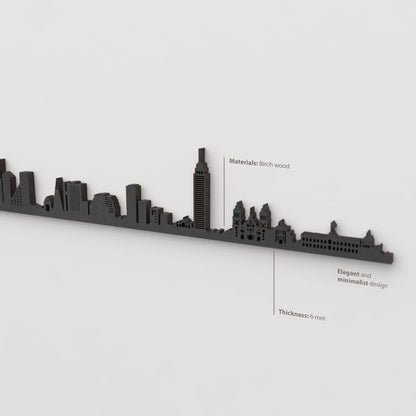 Decoración de pared con la silueta del skyline de Ciudad de México color negro.