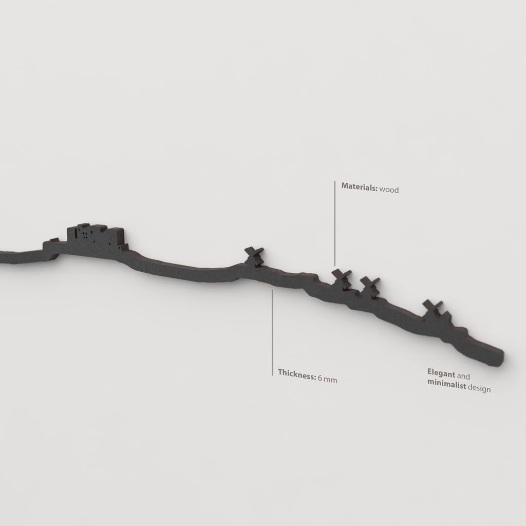 Decoración de pared con la silueta del skyline de Consuegra color negro.