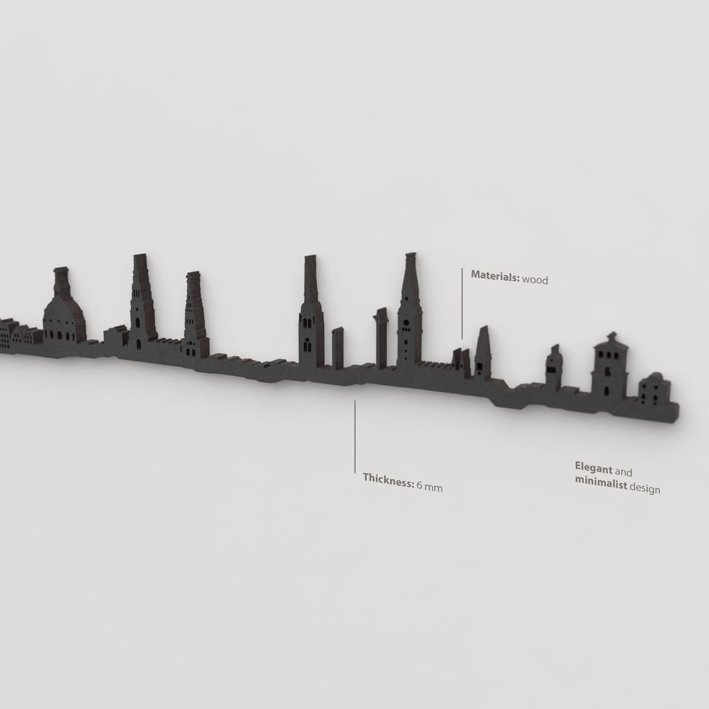 Acabado lacado negro del skyline Copenhague en madera.