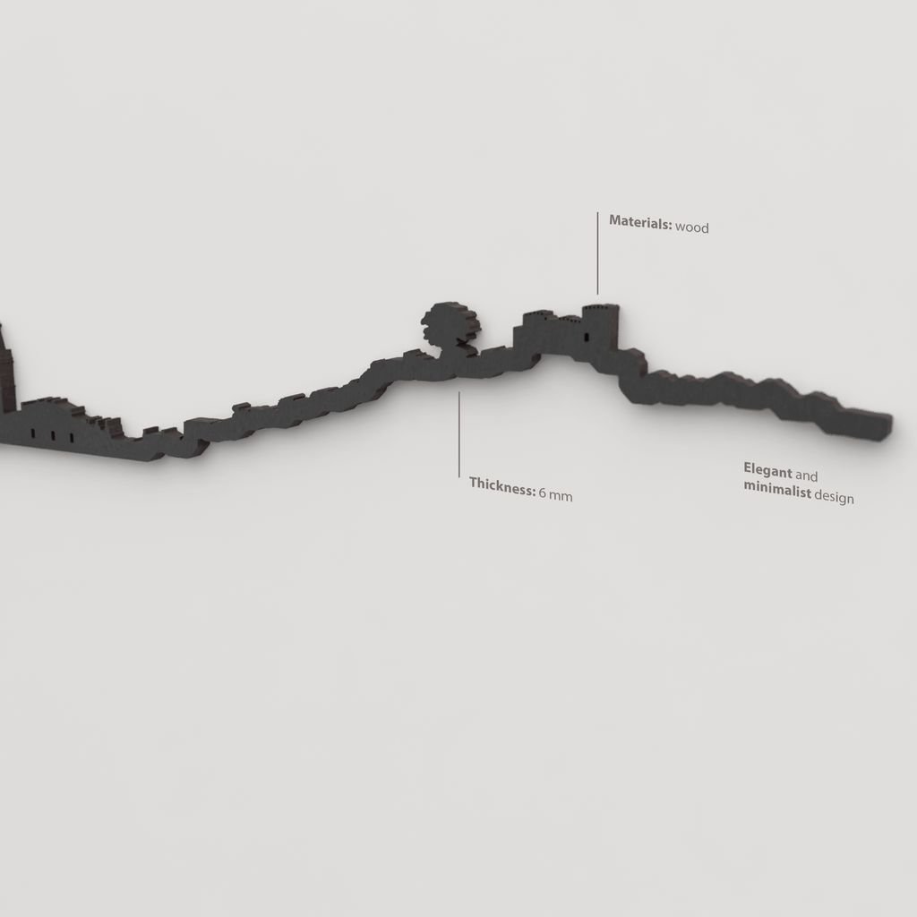 Acabado lacado negro del skyline Cortegana en madera.