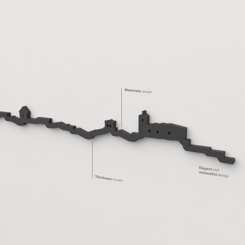 Decoración de pared en negro con la silueta skyline de Covaleda.