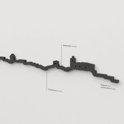 Decoración de pared en negro con la silueta skyline de Covaleda.